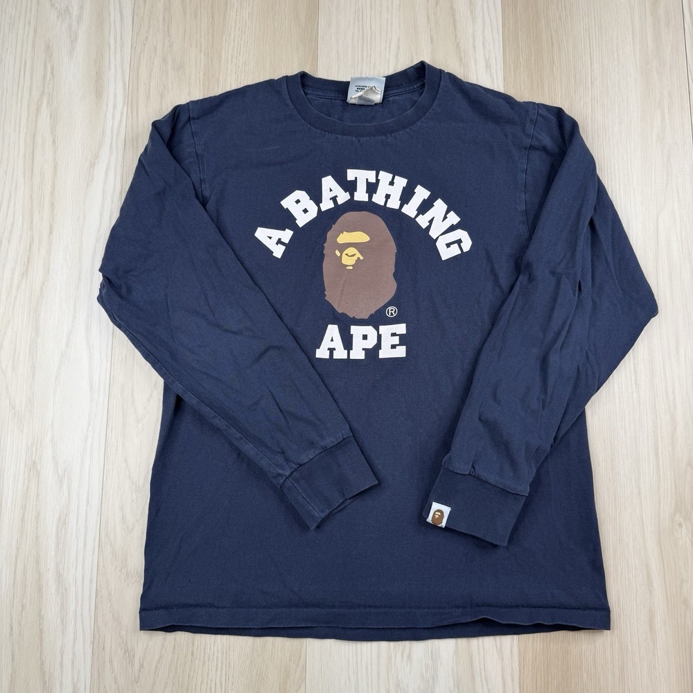 A Bathing Ape BAPE Big Ape Head Long Sleeve T-Shirt Navy Blue Mens Size S Small